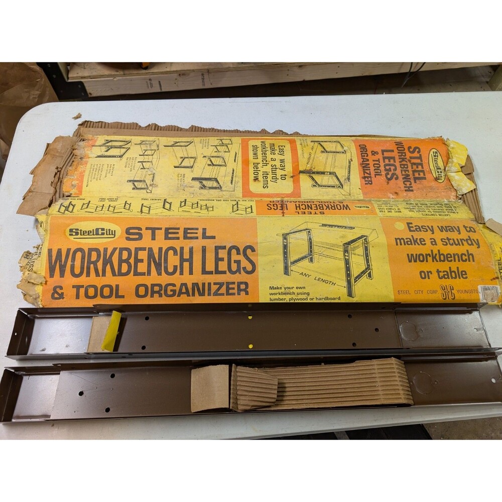 Vtg New Steel City Corp Workbench Legs PARTIAL Set Of 2 + 2 Supports *READ*